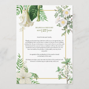 White Green Floral Gold Wedding Itinerary Program