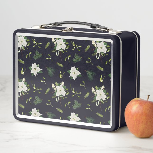White Green Floral Pattern Metal Lunch Box (In Situ)