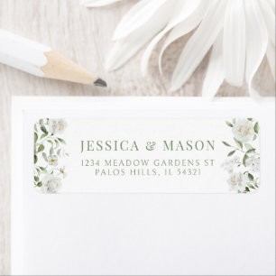 White Green Floral Wedding Return Address Label