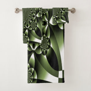 White Green Forest Leaf Petals Bath Towel Set