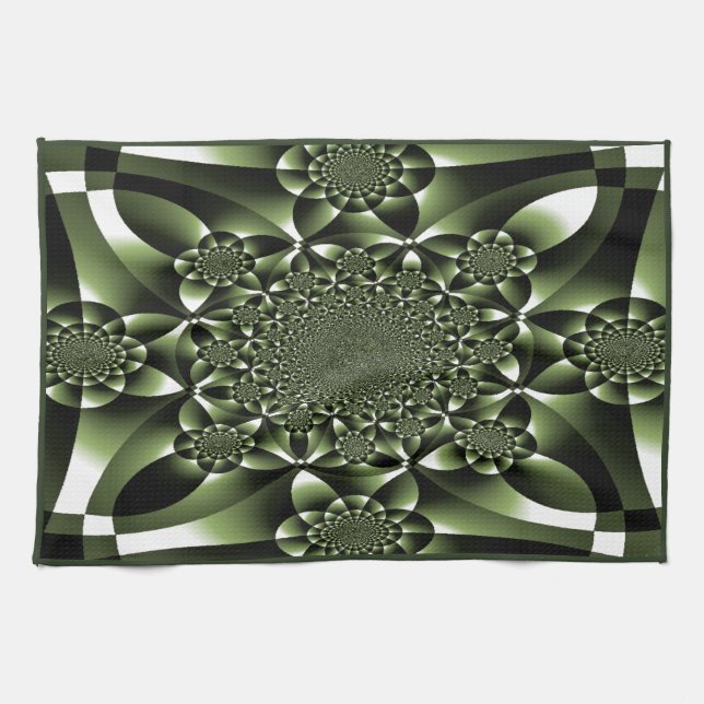 White Green Forest Leaf Petals Tea Towel (Horizontal)