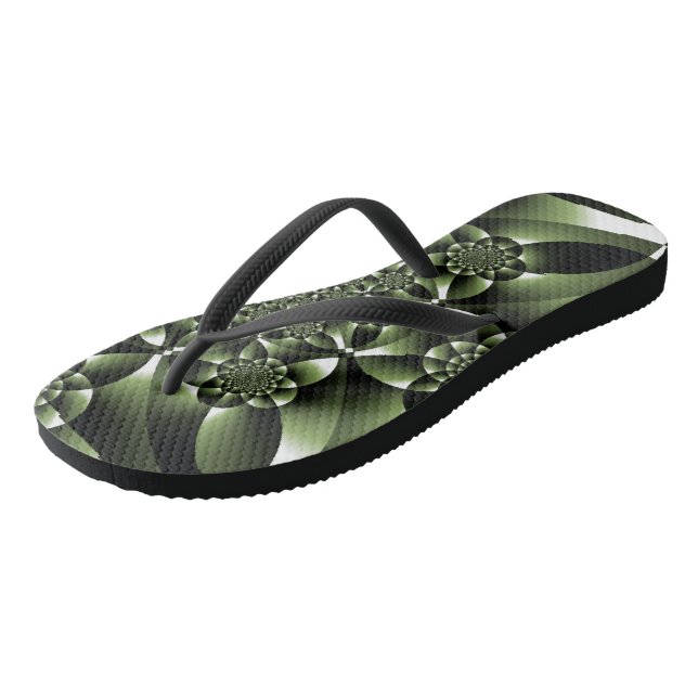 White Green Forest Leaf Petals Thongs (Angled)
