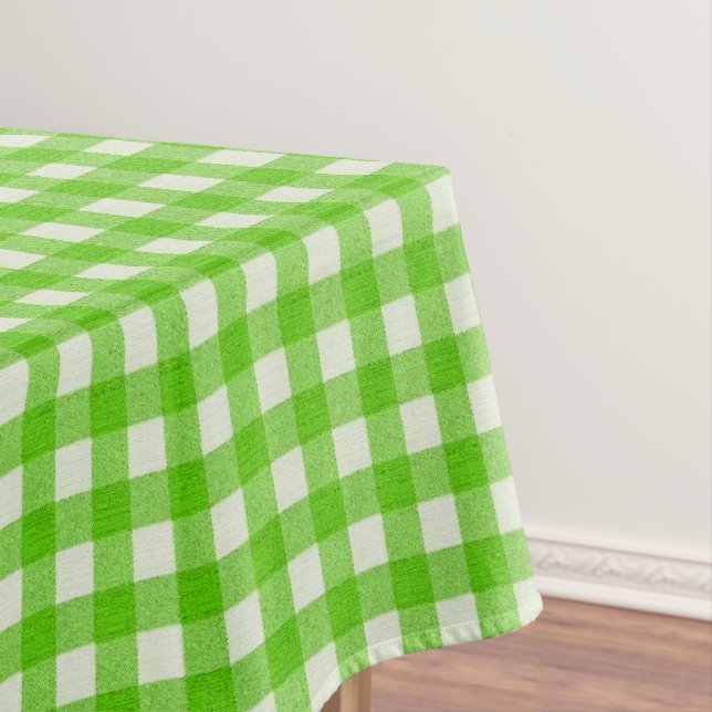 White & Green Gingham Pattern | Cotton Chequered Tablecloth (In Situ)