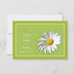 White Green Gold Daisy Wedding RSVP Reply Card