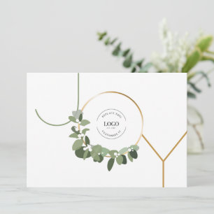 White Green Gold Joy Custom Business Logo Holiday Card