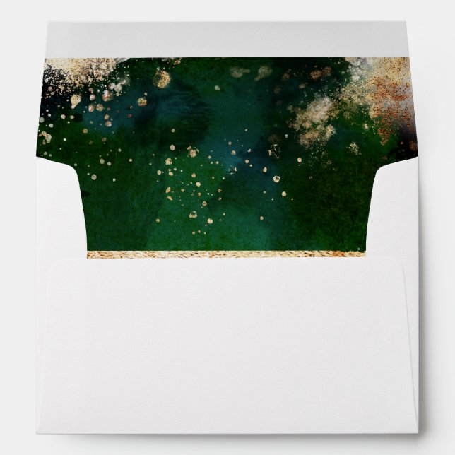 White Green Gold Rustic Floral Wedding Invitation Envelope (Back (Bottom))