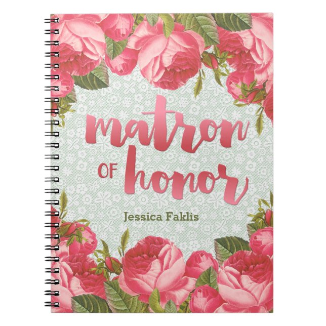 White & Green Lace Matron-of-Honour Wedding Notebook (Front)