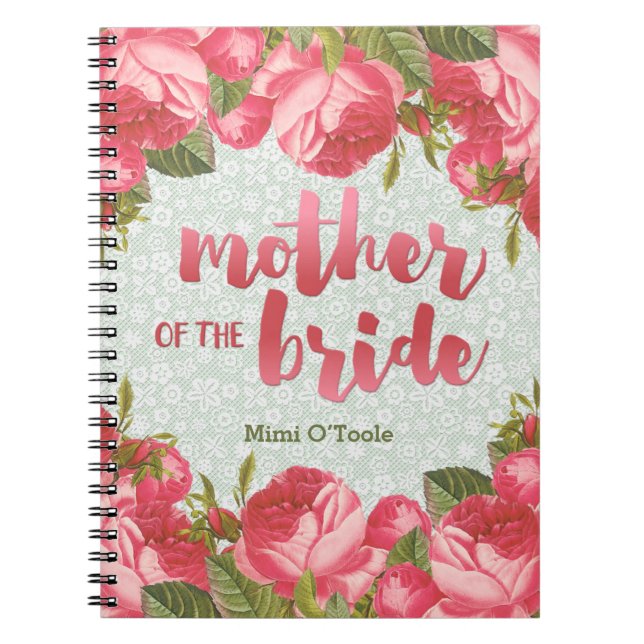 White & Green Lace Mother of the Bride Wedding Notebook (Front)