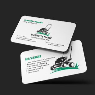 White Green Lawn Care and Service Professional Business Card
