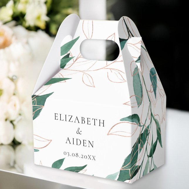 White Green Leafy Wedding Collection Favour Box (Personalized White Green Leafy Wedding Favor Boxes with your Name & Date.)