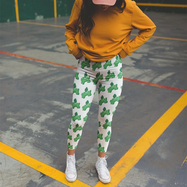 White Green Lucky Clover Leaf St. Patrick's Day Leggings (Creator Uploaded)