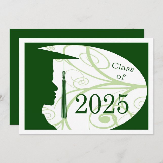 White/Green Man Silhouette 2025 Graduation Party Invitation (Front/Back)