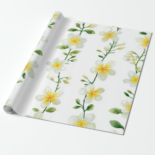 White Green Plumeria Hawaii Tropical Frangipani Wrapping Paper