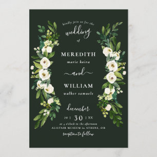 White Green Rose Garden Wedding Invitation