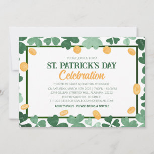 White & Green Shamrock St. Patrick's Day Party Invitation