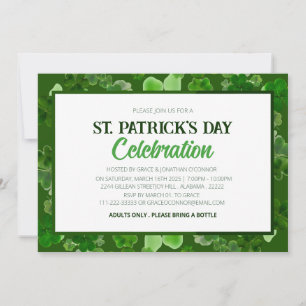 White & Green Shamrock St. Patrick's Day Party Invitation