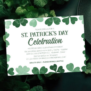 White & Green Shamrock St. Patrick's Day Party Invitation