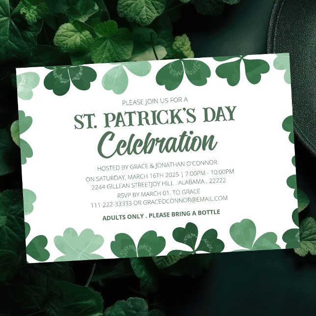 White & Green Shamrock St. Patrick's Day Party Invitation (Creator Uploaded)