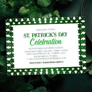 White & Green Shamrock St. Patrick's Day Party Invitation