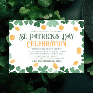 White & Green Shamrock St. Patrick's Day Party Invitation