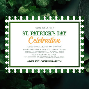 White & Green Shamrock St. Patrick's Day Party Invitation