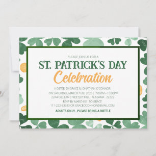 White & Green Shamrock St. Patrick's Day Party Invitation