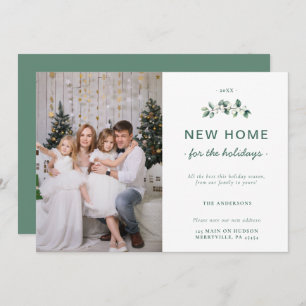 White Green Snow Berries New Home Family Photo Holiday Card