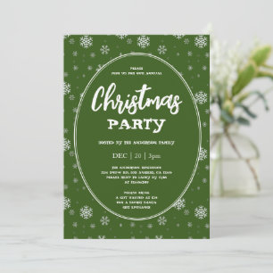 White Green Snowflakes Modern Christmas Party Invitation