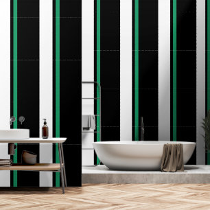 White + Green Stripe Black Wallpaper