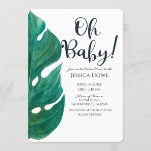 White & Green Tropical Leaf Classy Oh Baby Shower Invitation
