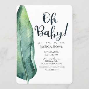 White & Green Tropical Leaf Classy Oh Baby Shower Invitation