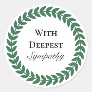 White Green Wreath With Deepest Sympathy Classic Round Sticker