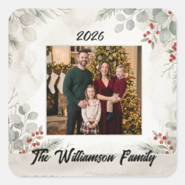 White Greenery Family Photo Christmas Sticker