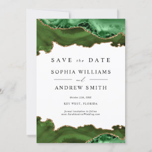 White & Greenery Gold Save the Date Invitation