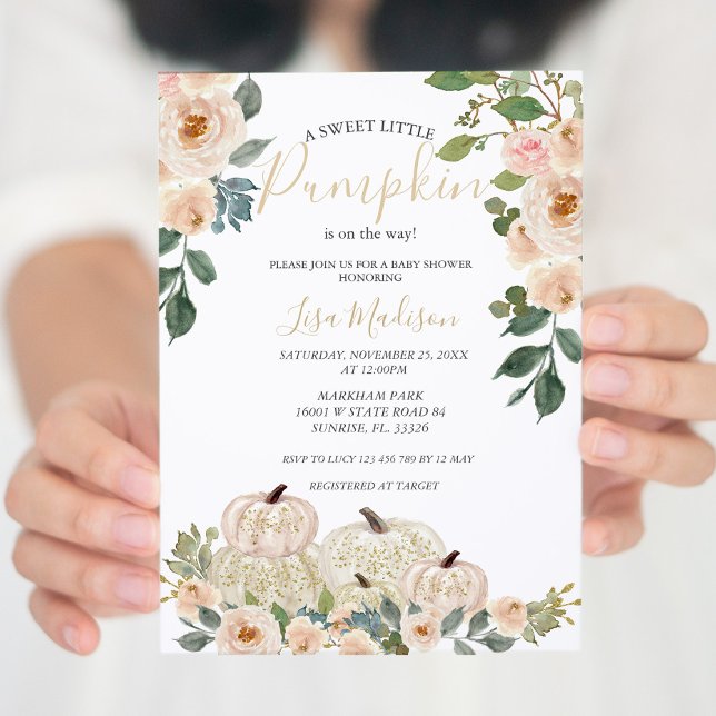 White Greenery Pumpkin Baby Shower Invitation (Creator Uploaded)