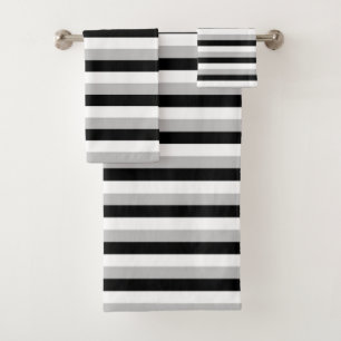 White, Grey and Black Stripes Bath Towel Set