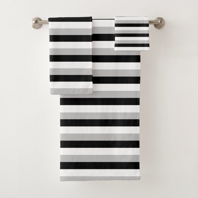 White, Grey and Black Stripes Bath Towel Set (Insitu)