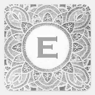 White Grey Antique Lace Monogram D or any Letter Square Sticker