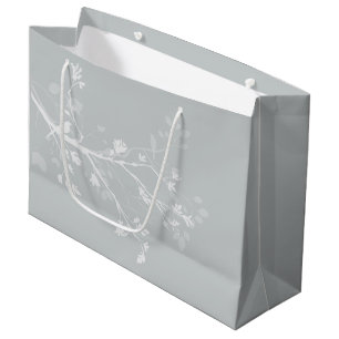 White Grey Bird Branches Wedding Large Gift Bag