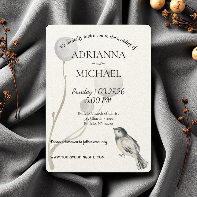 White, Grey, Bird Rustic Wedding Invitation (Creator Uploaded)