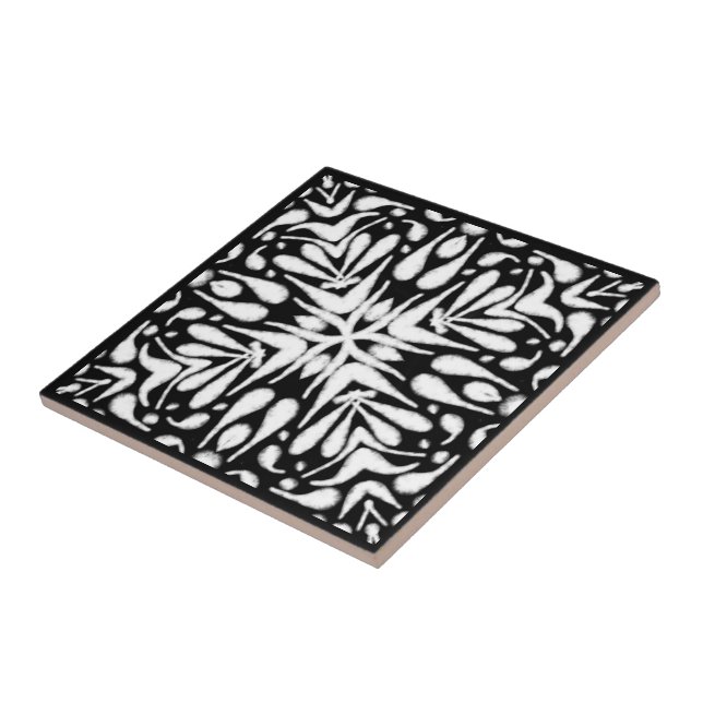 White Grey Black Abstract Fuzzy Bottlebrush Art Ceramic Tile (Side)