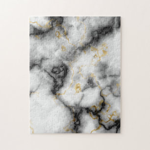 White Grey Black and Gold Marble Pattern Jigsaw Puzzle