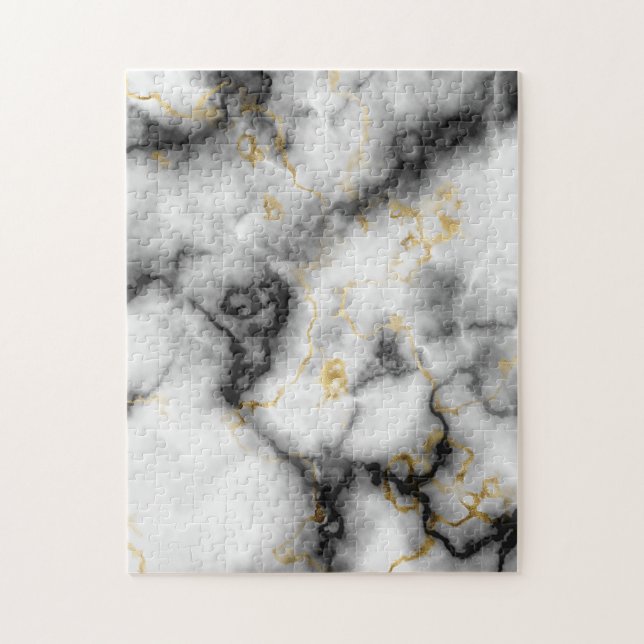 White Grey Black and Gold Marble Pattern Jigsaw Puzzle (Vertical)