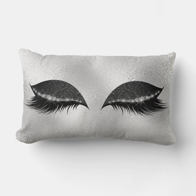 White Grey Black Glass Sleep Glitter Lashes Makeup Lumbar Cushion (Front)