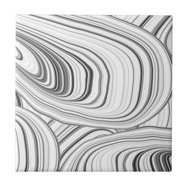 White, Grey Black Modern Abstract Swirls Pattern Ceramic Tile (Front)