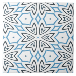 White, Grey & Blue Geometric Snowflake Ceramic Tile