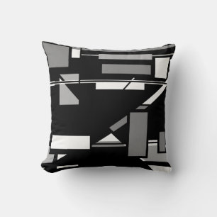 White Grey Boxes on Black Geometric Art Abstract Cushion