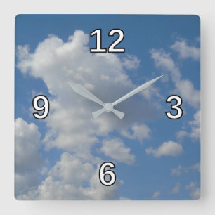 White/Grey Clouds and Blue Sky Square Clock