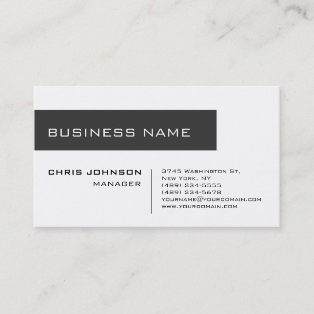White Grey Contemporary Manager Business Card (Front)