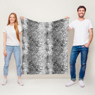 White & Grey Disco Glitter Sparkles Fleece Blanket
